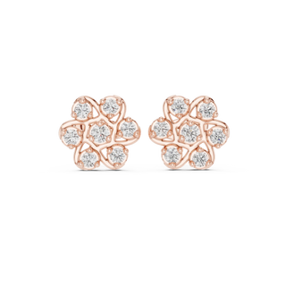 Pair-Shot: Round Diamond Earrings with Cluster Setting in 14k Rose Gold - Lab Grown - Driona Jewels