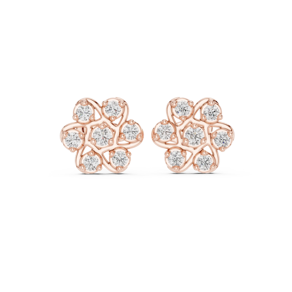 Pair-Shot: Round Diamond Earrings with Cluster Setting in 14k Rose Gold - Lab Grown - Driona Jewels