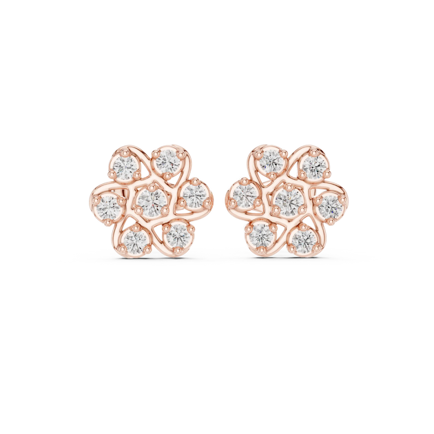 Pair-Shot: Round Diamond Earrings with Cluster Setting in 14k Rose Gold - Lab Grown - Driona Jewels