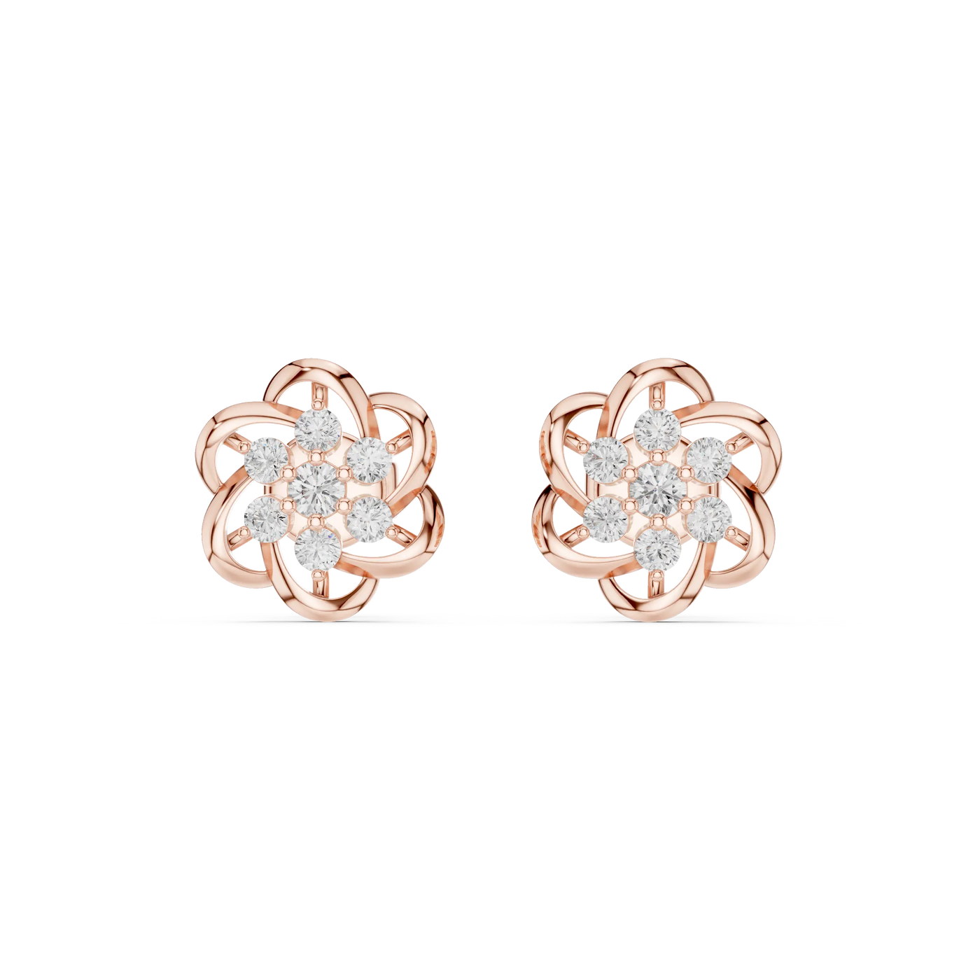 Pair-Shot: Round Diamond Earrings with Cluster Setting in 14k Rose Gold - Lab Grown - Driona Jewels