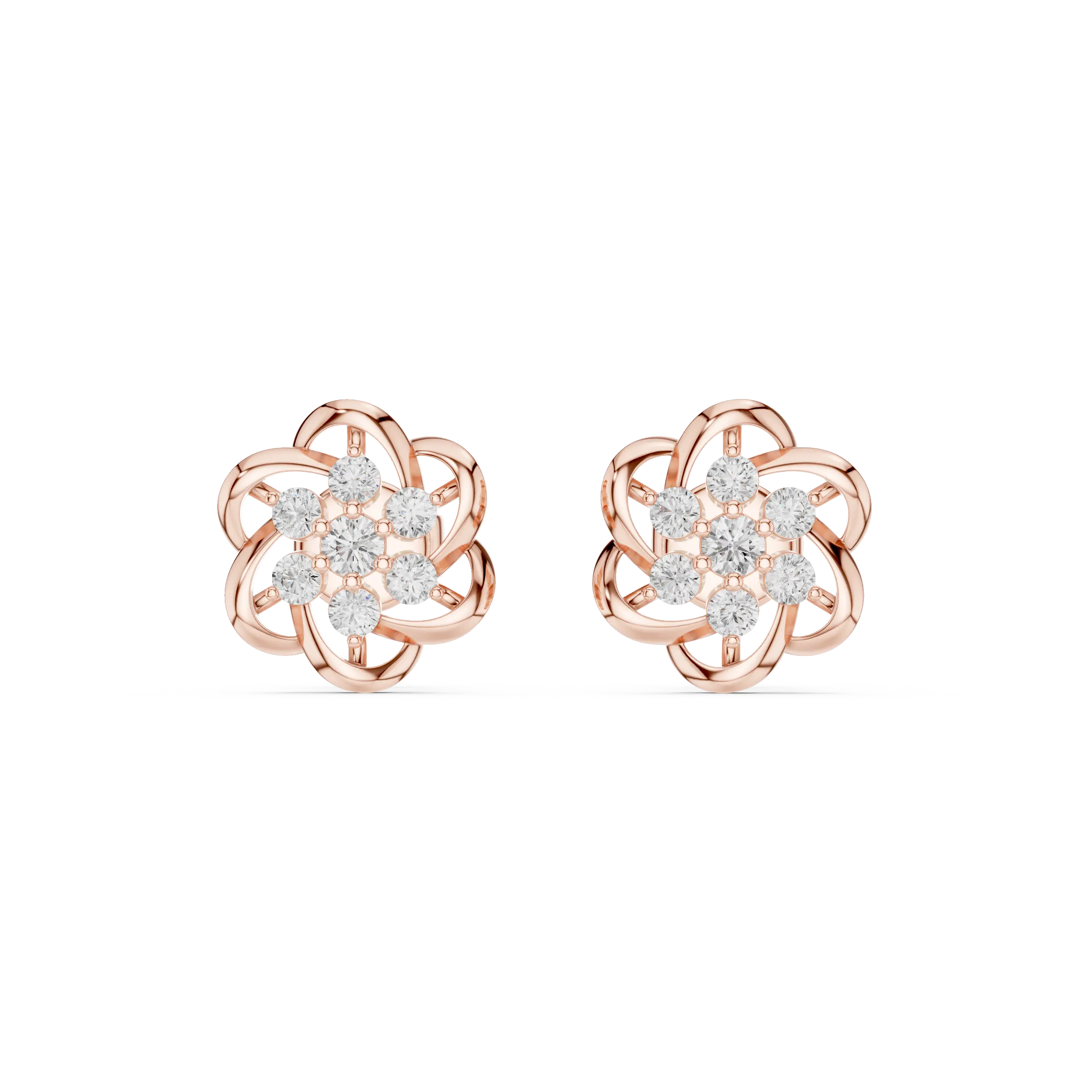 Pair-Shot: Round Diamond Earrings with Cluster Setting in 14k Rose Gold - Lab Grown - Driona Jewels