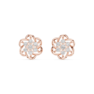 Pair-Shot: Round Diamond Earrings with Cluster Setting in 14k Rose Gold - Lab Grown - Driona Jewels