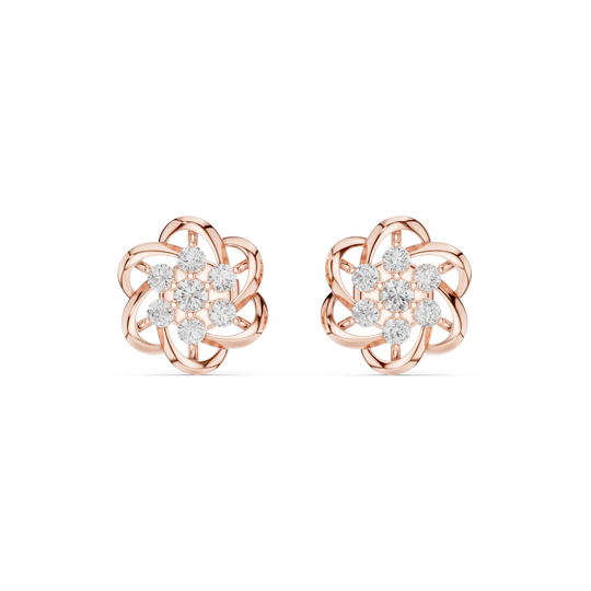 Pair-Shot: Round Diamond Earrings with Cluster Setting in 14k Rose Gold - Lab Grown - Driona Jewels