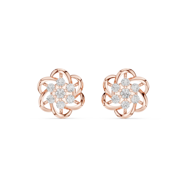 Pair-Shot: Round Diamond Earrings with Cluster Setting in 14k Rose Gold - Lab Grown - Driona Jewels