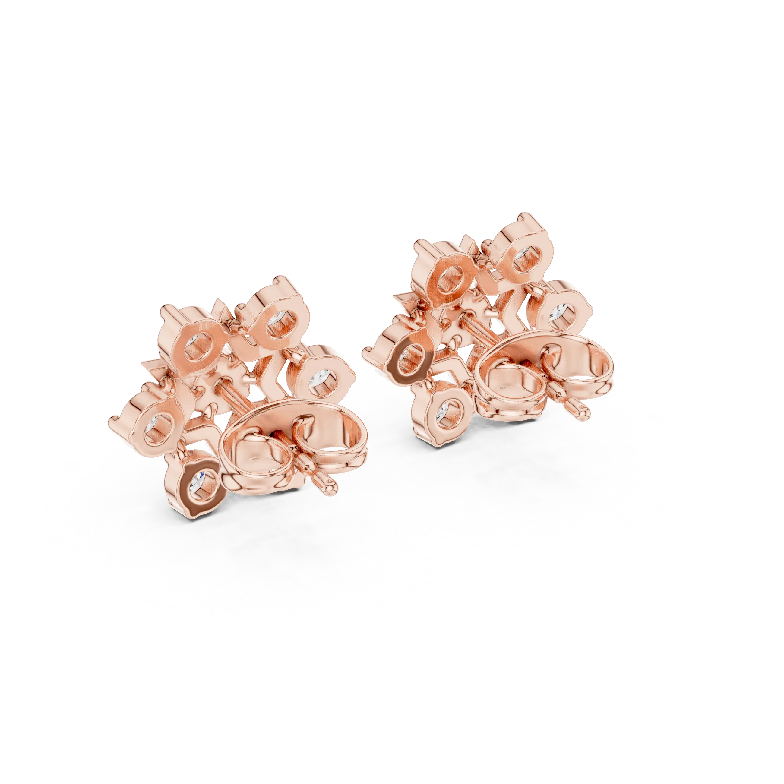 Pair Shot: Round Diamond Earrings with Cluster Setting in 14k Rose Gold - Lab Grown - Driona Jewels