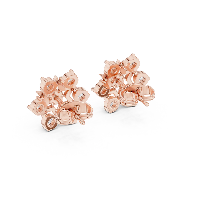 Pair Shot: Round Diamond Earrings with Cluster Setting in 14k Rose Gold - Lab Grown - Driona Jewels