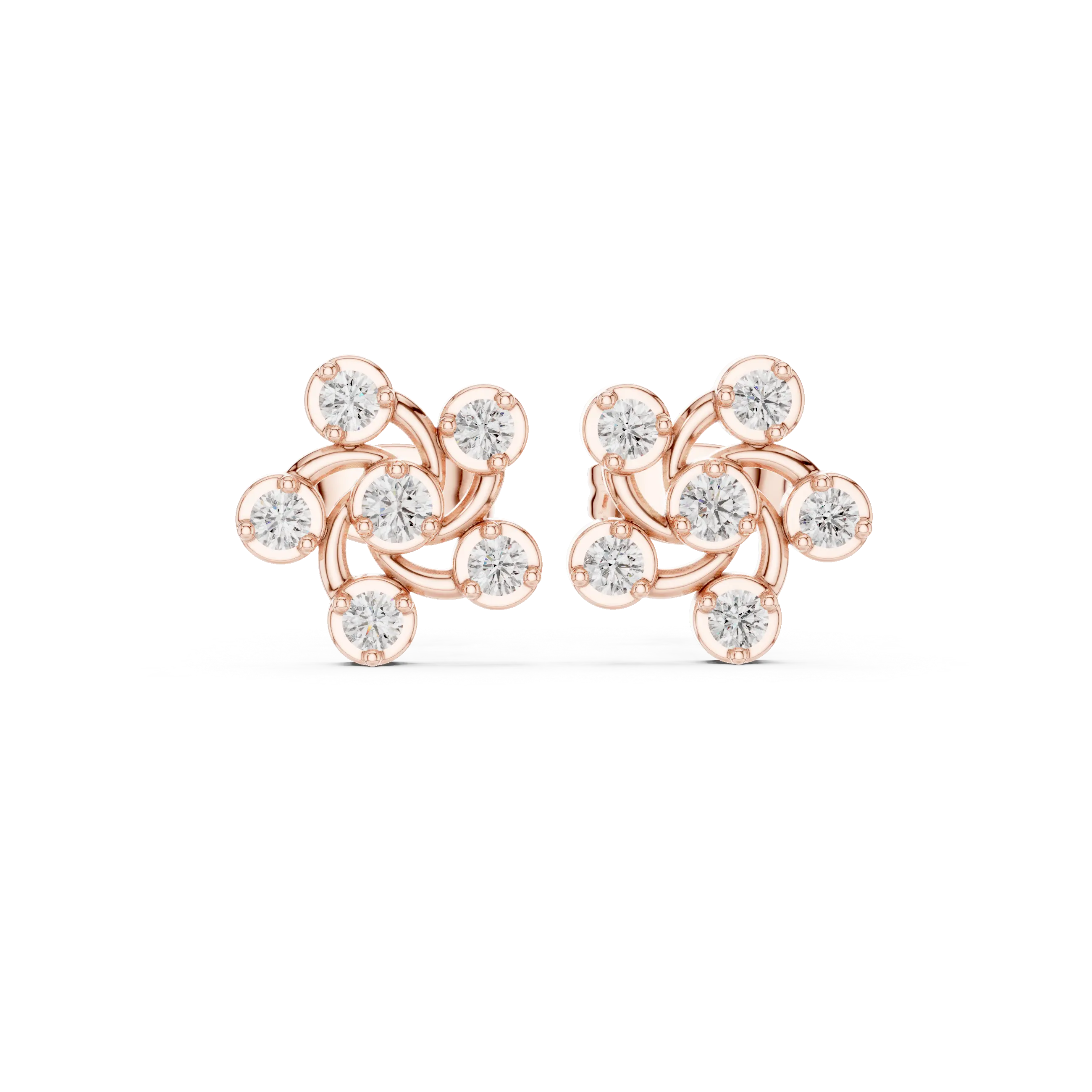 Pair-Shot: Round Diamond Earrings with Cluster Setting in 14k Rose Gold - Lab Grown - Driona Jewels