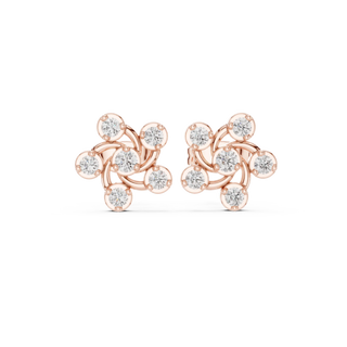 Pair-Shot: Round Diamond Earrings with Cluster Setting in 14k Rose Gold - Lab Grown - Driona Jewels