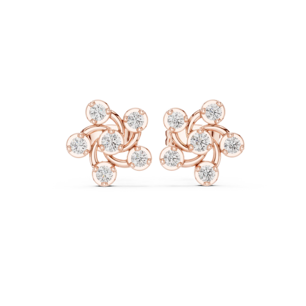 Pair-Shot: Round Diamond Earrings with Cluster Setting in 14k Rose Gold - Lab Grown - Driona Jewels