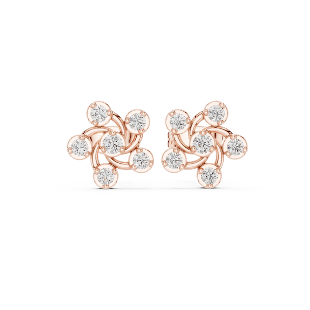 Pair-Shot: Round Diamond Earrings with Cluster Setting in 14k Rose Gold - Lab Grown - Driona Jewels