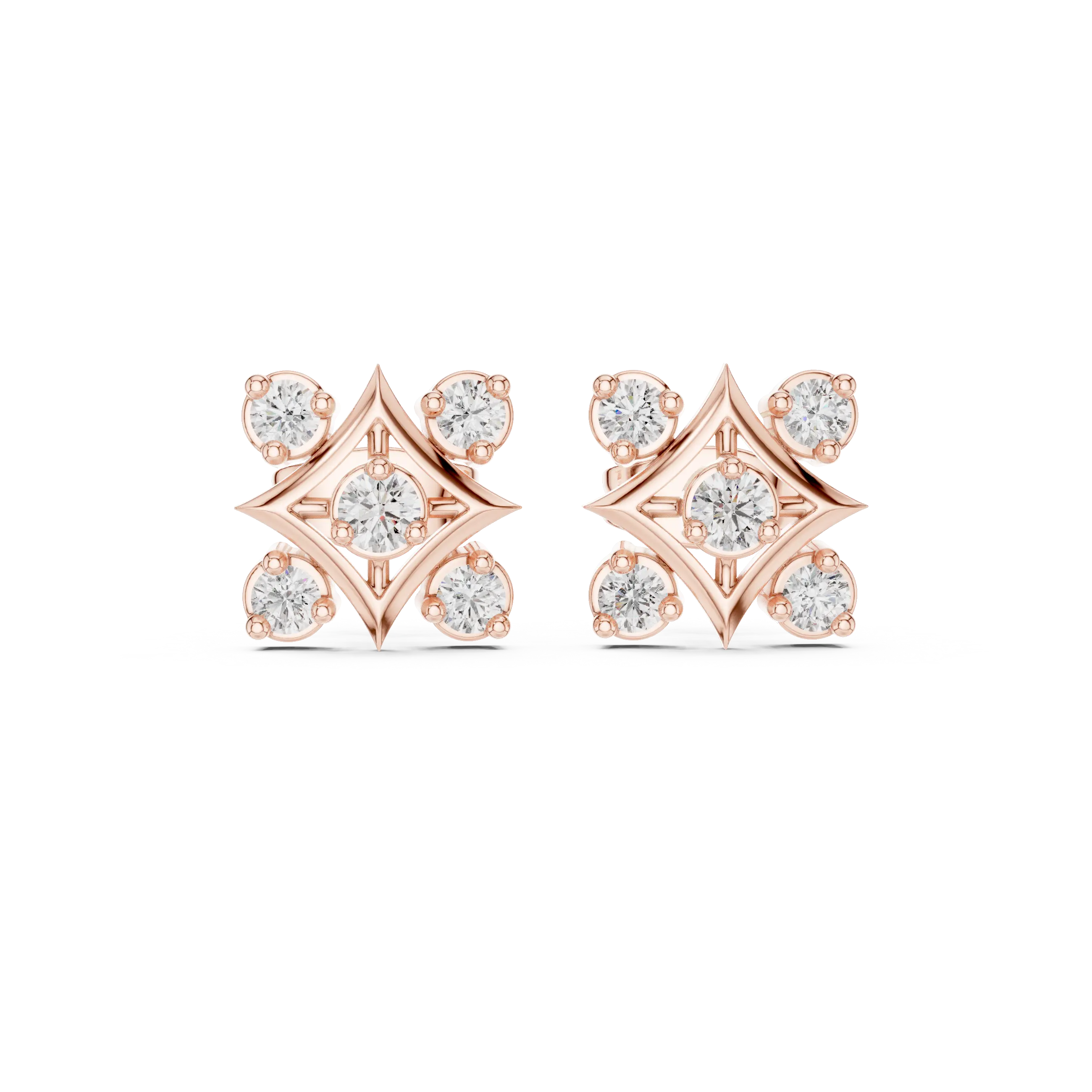 Pair-Shot: Round Diamond Earrings with Cluster Setting in 14k Rose Gold - Lab Grown - Driona Jewels