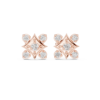 Pair-Shot: Round Diamond Earrings with Cluster Setting in 14k Rose Gold - Lab Grown - Driona Jewels