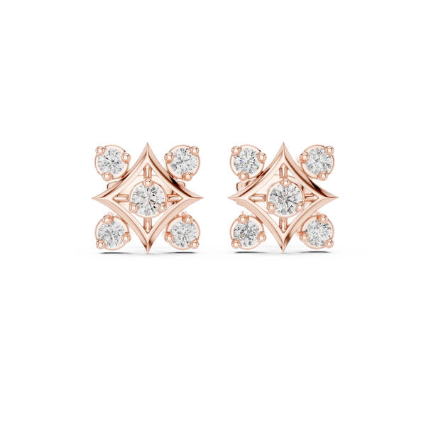 Pair-Shot: Round Diamond Earrings with Cluster Setting in 14k Rose Gold - Lab Grown - Driona Jewels
