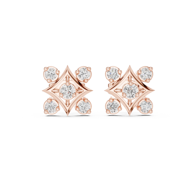 Pair-Shot: Round Diamond Earrings with Cluster Setting in 14k Rose Gold - Lab Grown - Driona Jewels