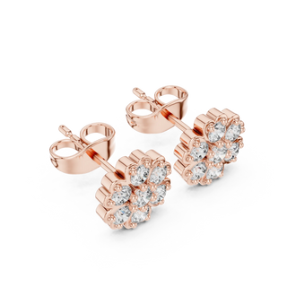 Pair Shot: Round Diamond Earrings with Cluster Setting in 14k Rose Gold - Lab Grown - Driona Jewels