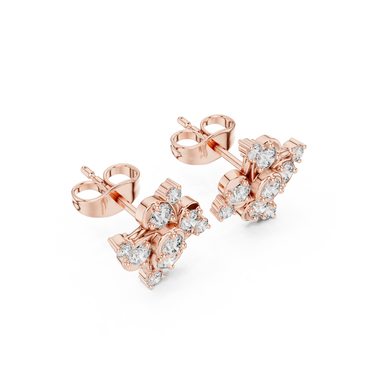 Pair Shot: Round Diamond Earrings with Cluster Setting in 14k Rose Gold - Lab Grown - Driona Jewels