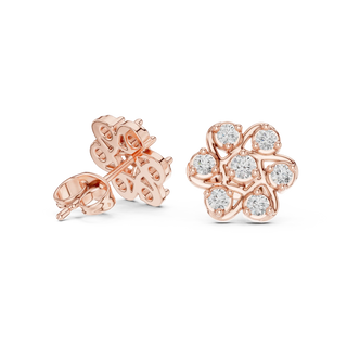 Pair Shot: Round Diamond Earrings with Cluster Setting in 14k Rose Gold - Lab Grown - Driona Jewels