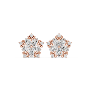 Pair-Shot: Round Diamond Earrings with Cluster Setting in 14k Rose Gold - Lab Grown - Driona Jewels