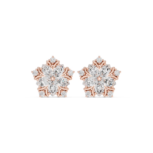 Pair-Shot: Round Diamond Earrings with Cluster Setting in 14k Rose Gold - Lab Grown - Driona Jewels