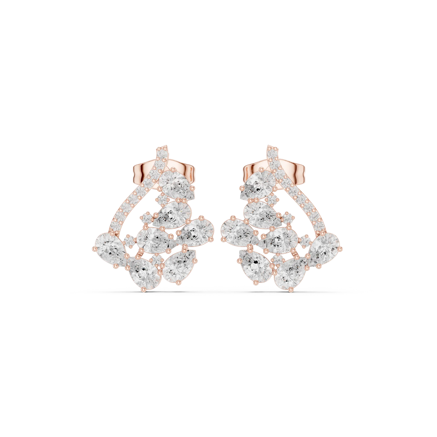 Pair Shot: Round Diamond Earrings with Cluster Setting in 14k Rose Gold - Lab Grown - Driona Jewels