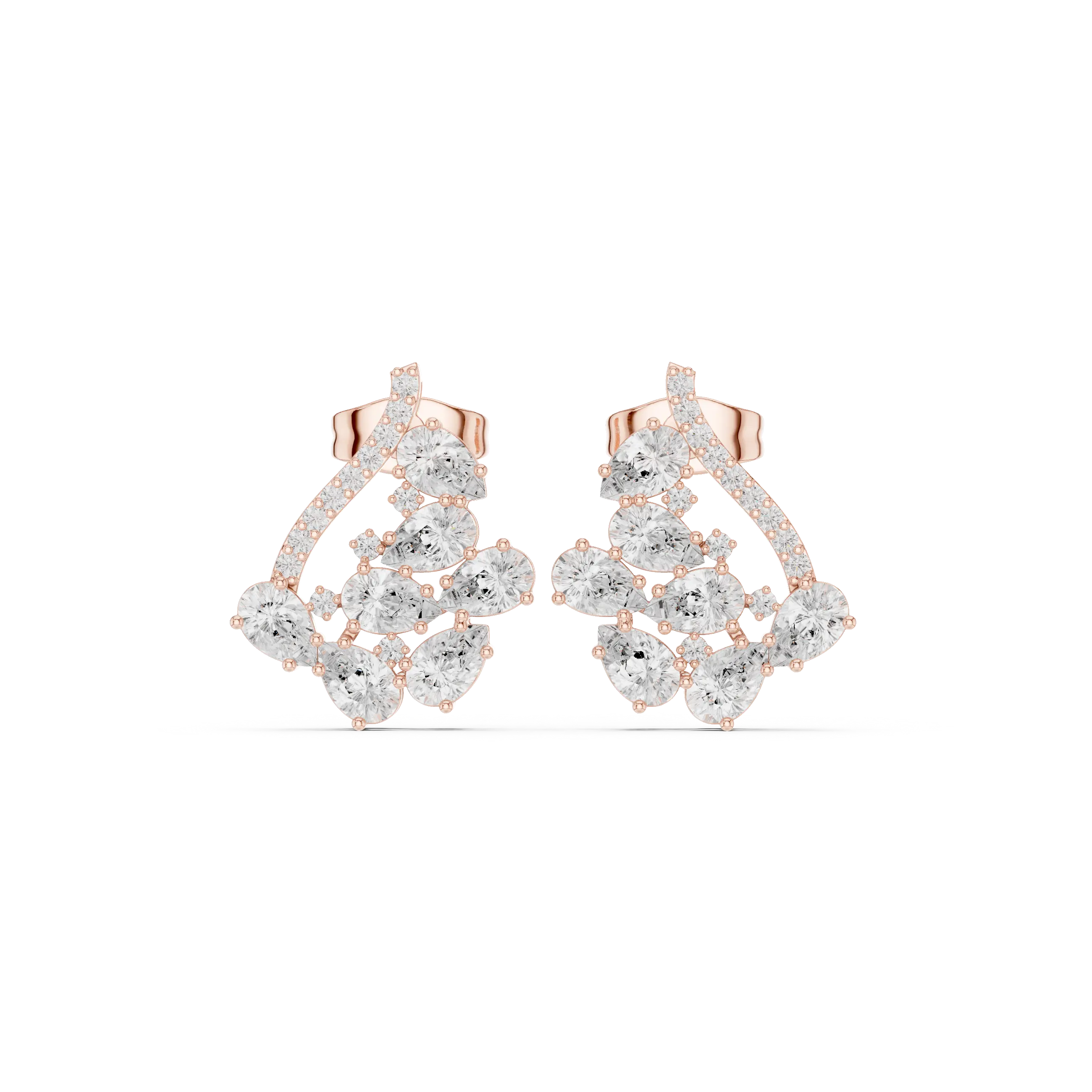Pair Shot: Round Diamond Earrings with Cluster Setting in 14k Rose Gold - Lab Grown - Driona Jewels