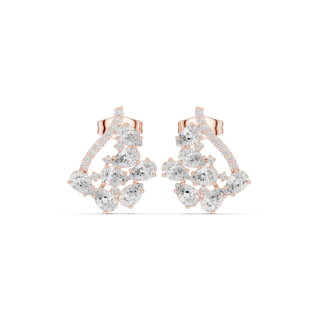 Pair Shot: Round Diamond Earrings with Cluster Setting in 14k Rose Gold - Lab Grown - Driona Jewels
