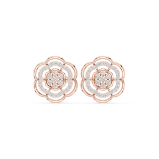 Pair Shot: Round Diamond Earrings with Cluster Setting in 14k Rose Gold - Lab Grown - Driona Jewels