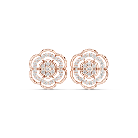 Pair Shot: Round Diamond Earrings with Cluster Setting in 14k Rose Gold - Lab Grown - Driona Jewels