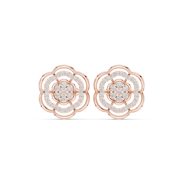 Pair Shot: Round Diamond Earrings with Cluster Setting in 14k Rose Gold - Lab Grown - Driona Jewels