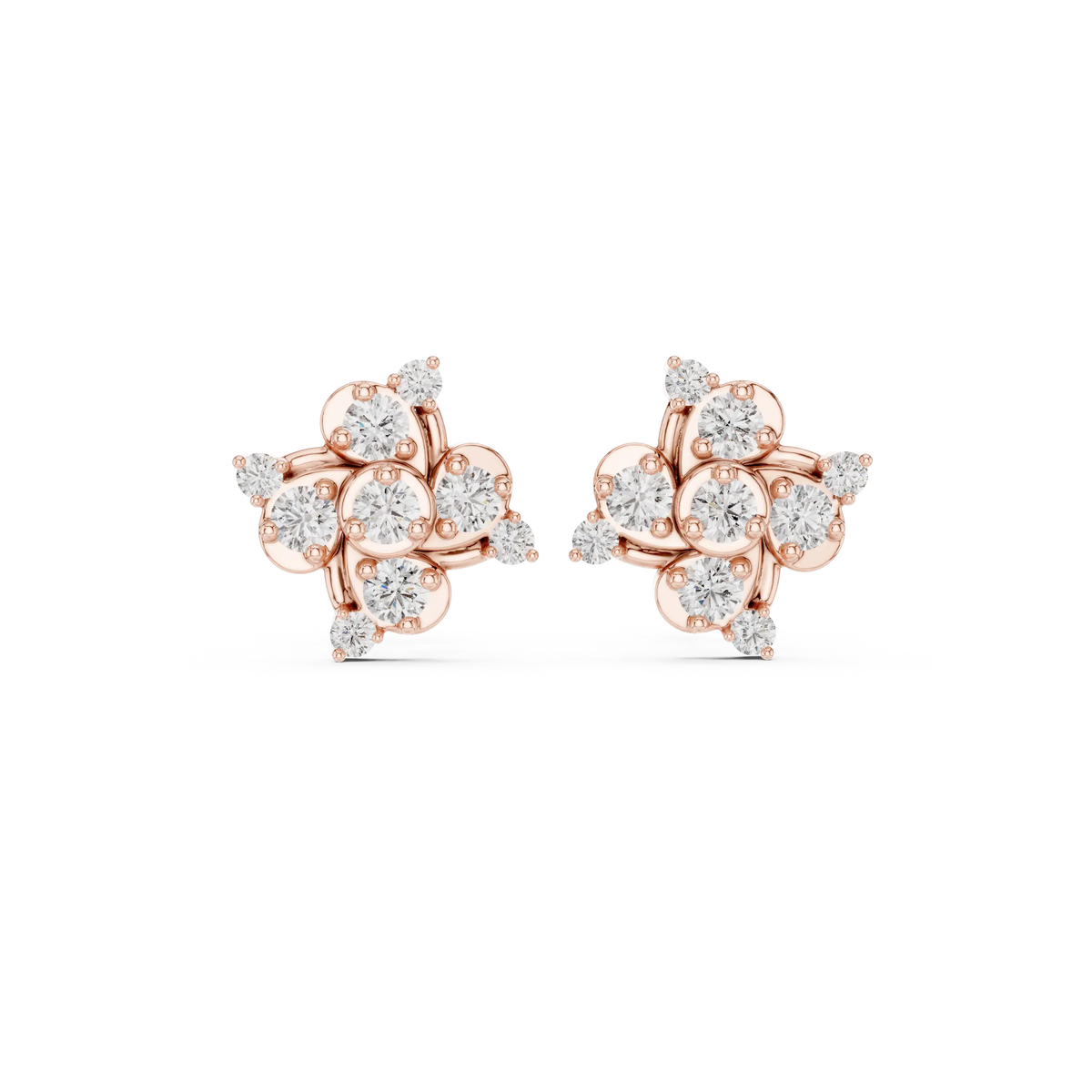 Pair-Shot: Round Diamond Earrings with Cluster Setting in 14k Rose Gold - Lab Grown - Driona Jewels