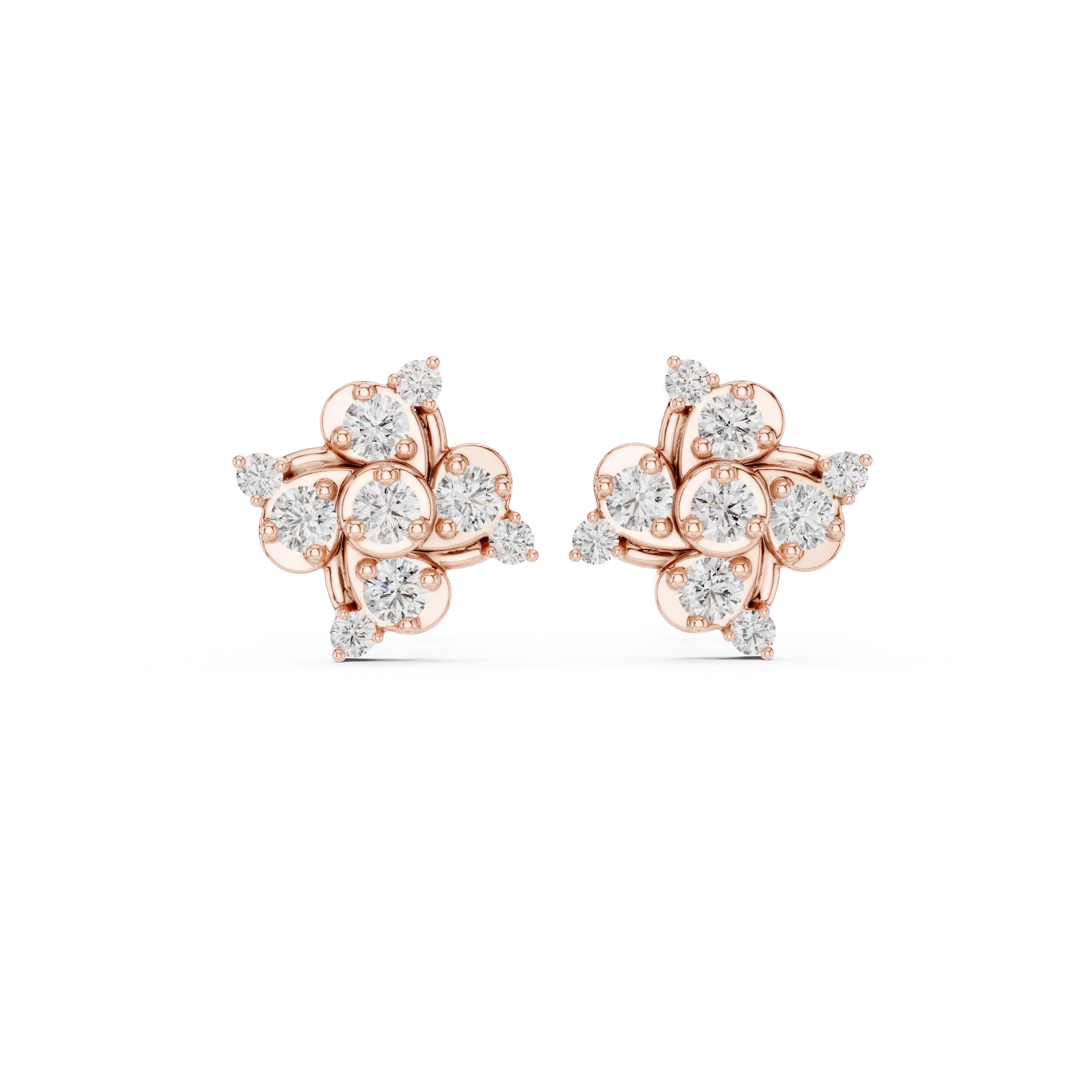 Pair-Shot: Round Diamond Earrings with Cluster Setting in 14k Rose Gold - Lab Grown - Driona Jewels