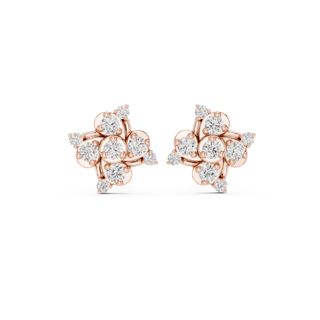 Pair-Shot: Round Diamond Earrings with Cluster Setting in 14k Rose Gold - Lab Grown - Driona Jewels