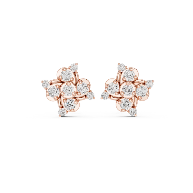 Pair-Shot: Round Diamond Earrings with Cluster Setting in 14k Rose Gold - Lab Grown - Driona Jewels