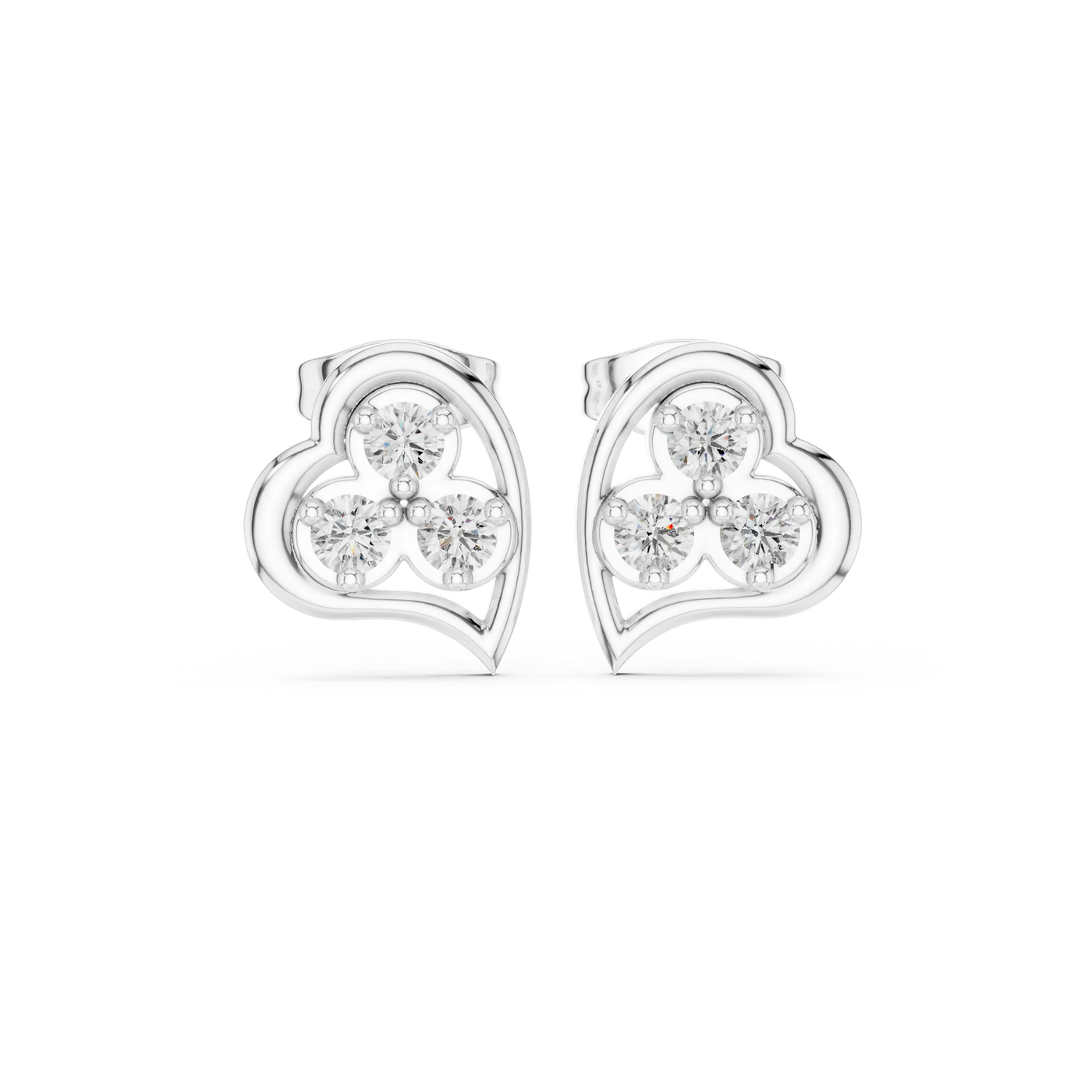 Pair Shot: Round Diamond Earrings with Cluster Setting in 14k White Gold - Lab Grown - Driona Jewels