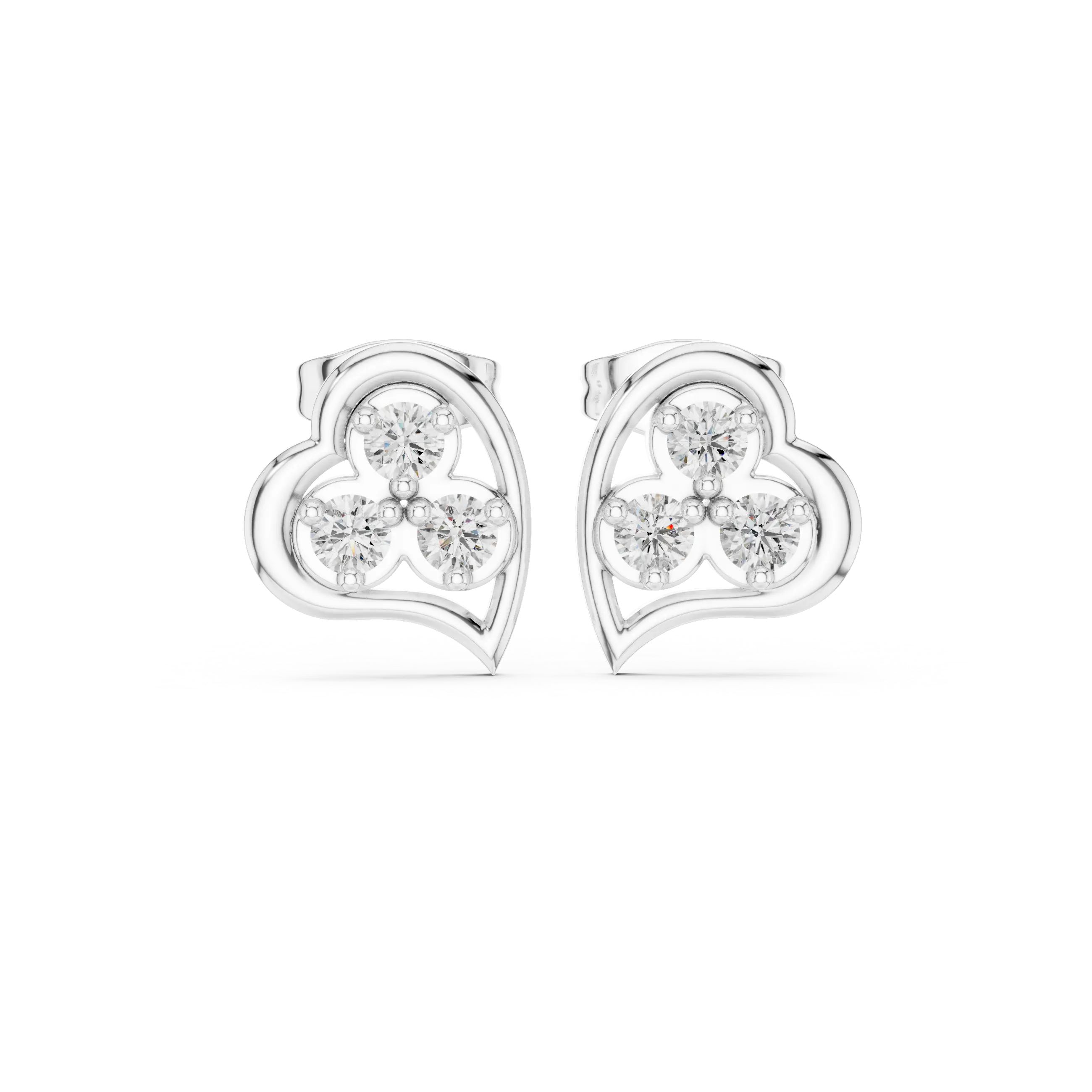 Pair Shot: Round Diamond Earrings with Cluster Setting in 14k White Gold - Lab Grown - Driona Jewels