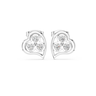 Pair Shot: Round Diamond Earrings with Cluster Setting in 14k White Gold - Lab Grown - Driona Jewels