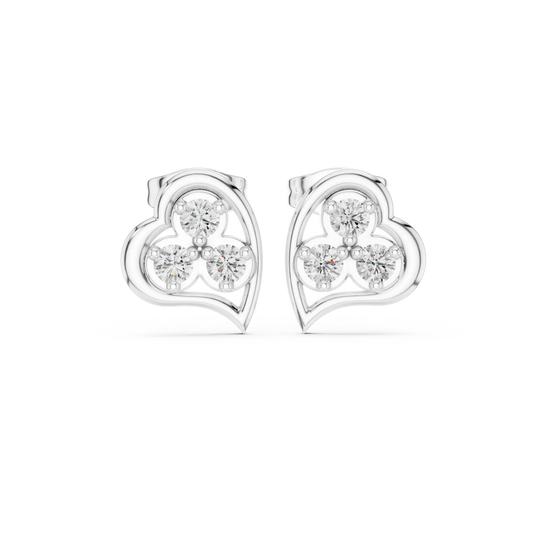 Pair Shot: Round Diamond Earrings with Cluster Setting in 14k White Gold - Lab Grown - Driona Jewels