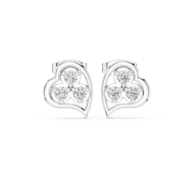 Pair Shot: Round Diamond Earrings with Cluster Setting in 14k White Gold - Lab Grown - Driona Jewels