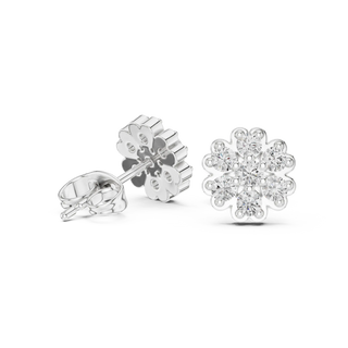 Pair-Shot: Round Diamond Earrings with Cluster Setting in 14k White Gold - Lab Grown - Driona Jewels