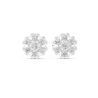 Pair-Shot: Round Diamond Earrings with Cluster Setting in 14k White Gold - Lab Grown - Driona Jewels
