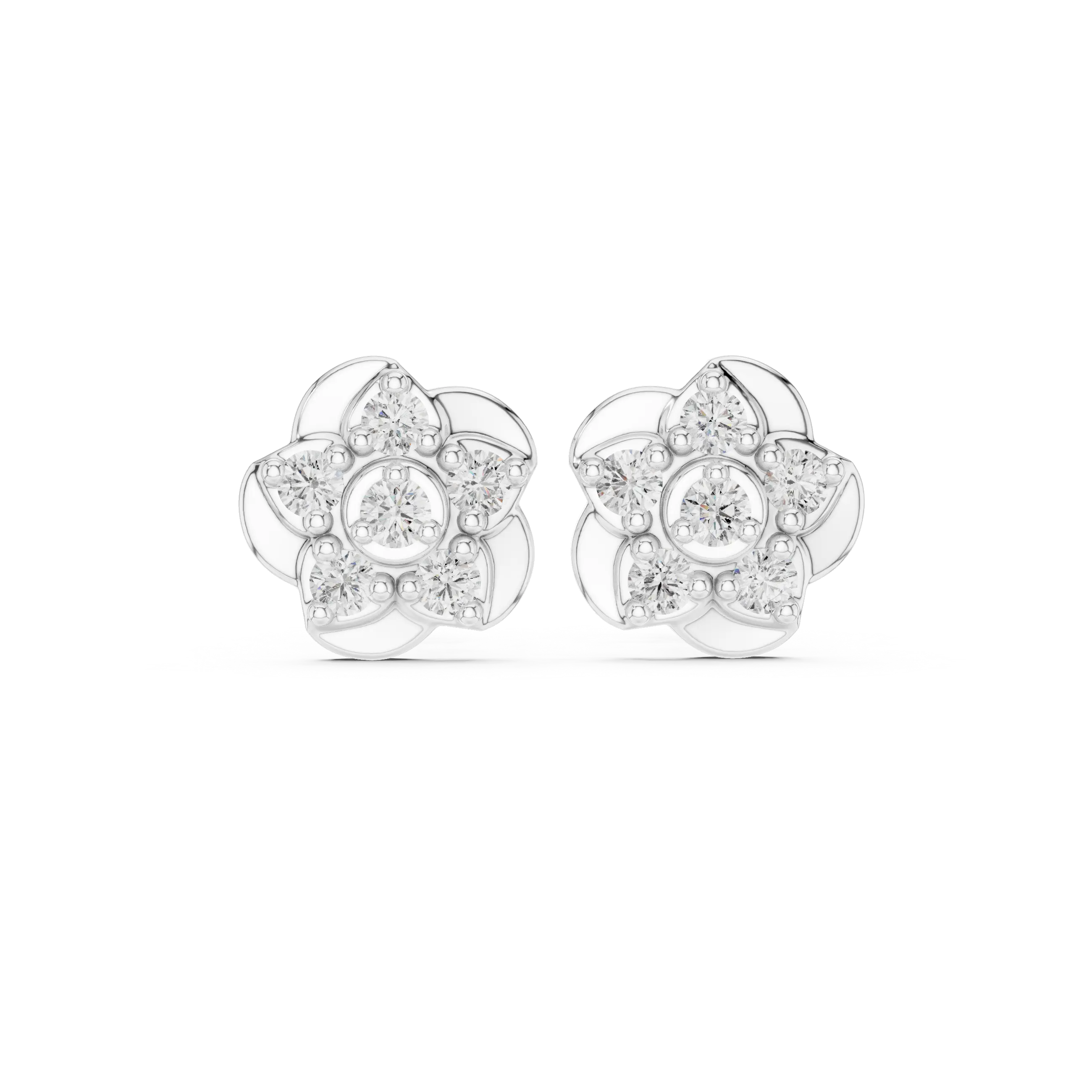 Pair-Shot: Round Diamond Earrings with Cluster Setting in 14k White Gold - Lab Grown - Driona Jewels