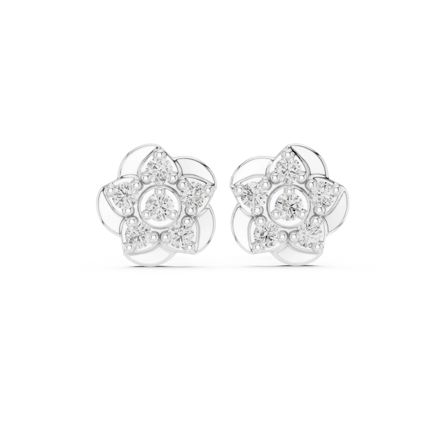Pair-Shot: Round Diamond Earrings with Cluster Setting in 14k White Gold - Lab Grown - Driona Jewels