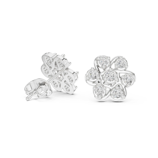 Pair-Shot: Round Diamond Earrings with Cluster Setting in 14k White Gold - Lab Grown - Driona Jewels