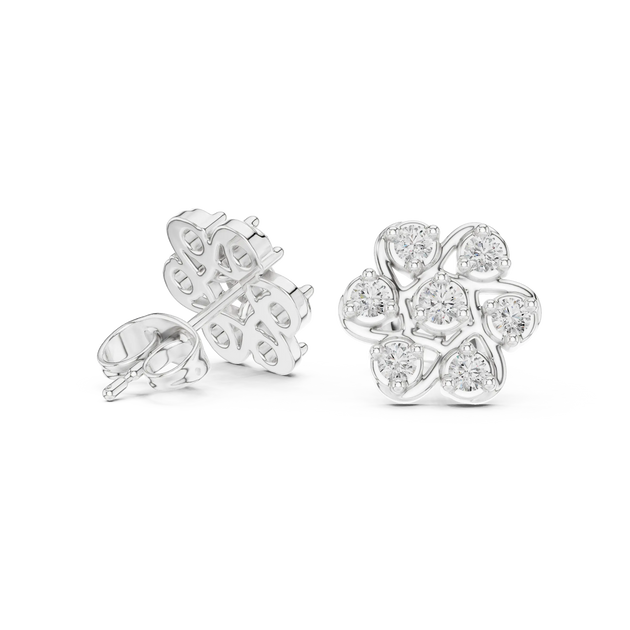 Pair-Shot: Round Diamond Earrings with Cluster Setting in 14k White Gold - Lab Grown - Driona Jewels