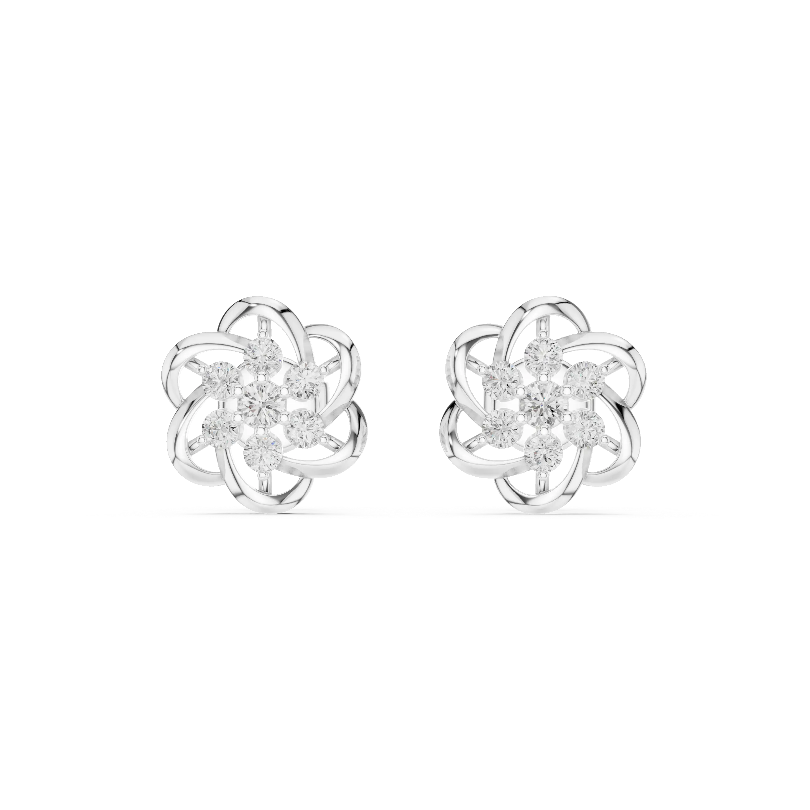 Pair Shot: Round Diamond Earrings with Cluster Setting in 14k White Gold - Lab Grown - Driona Jewels