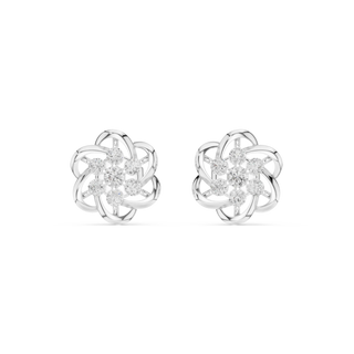 Pair Shot: Round Diamond Earrings with Cluster Setting in 14k White Gold - Lab Grown - Driona Jewels