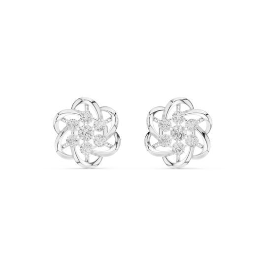 Pair Shot: Round Diamond Earrings with Cluster Setting in 14k White Gold - Lab Grown - Driona Jewels