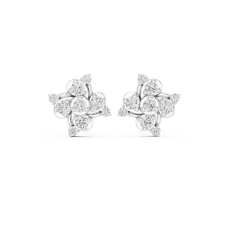 Pair Shot: Round Diamond Earrings with Cluster Setting in 14k White Gold - Lab Grown - Driona Jewels