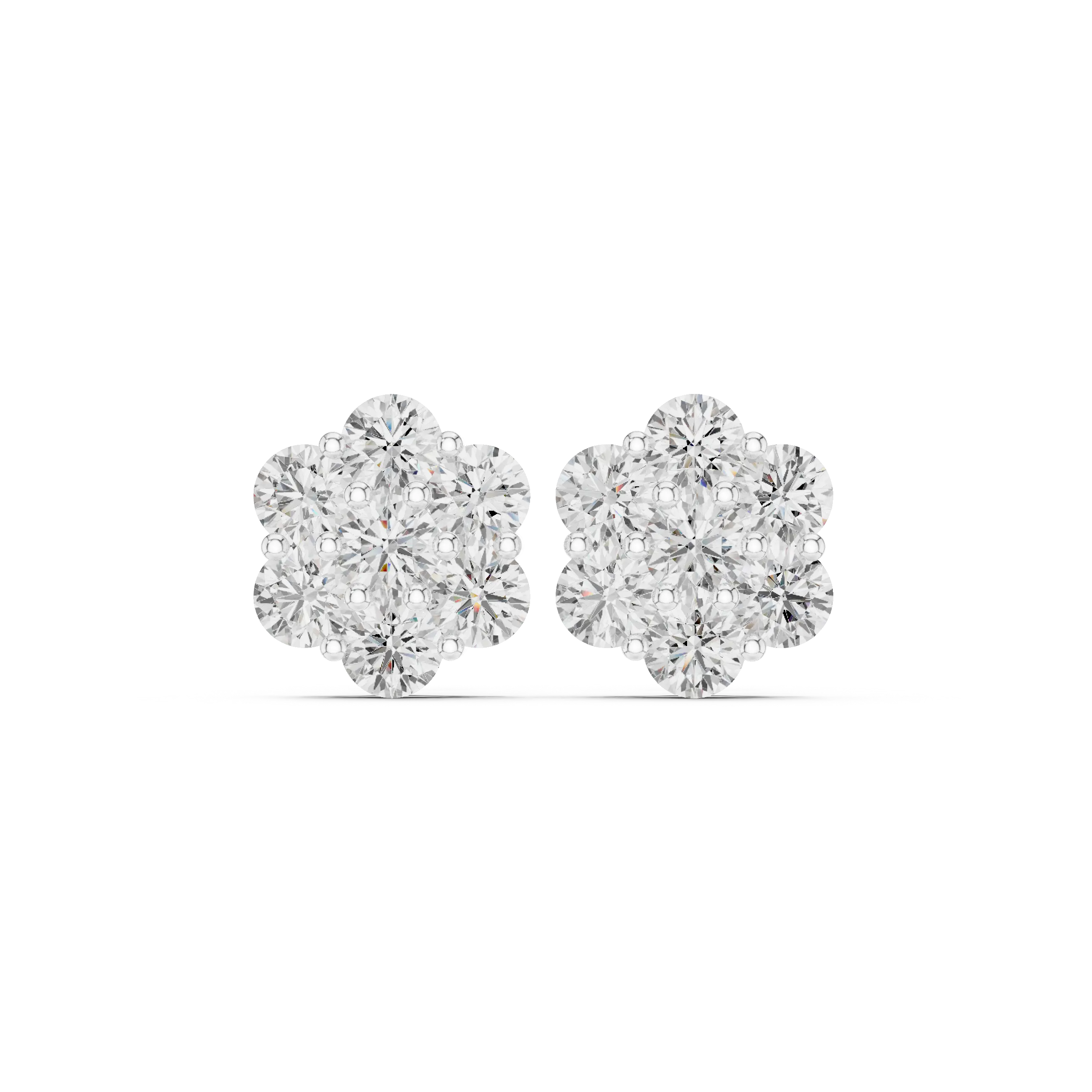 Pair-Shot: Round Diamond Earrings with Cluster Setting in 14k White Gold - Lab Grown - Driona Jewels