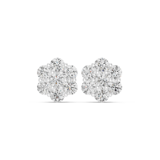Pair-Shot: Round Diamond Earrings with Cluster Setting in 14k White Gold - Lab Grown - Driona Jewels